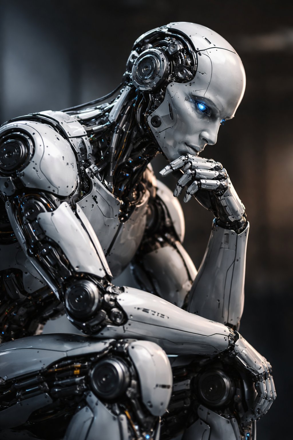 A robot in a posture of thought — readiness for AI is an organisational question before it is a technical one.